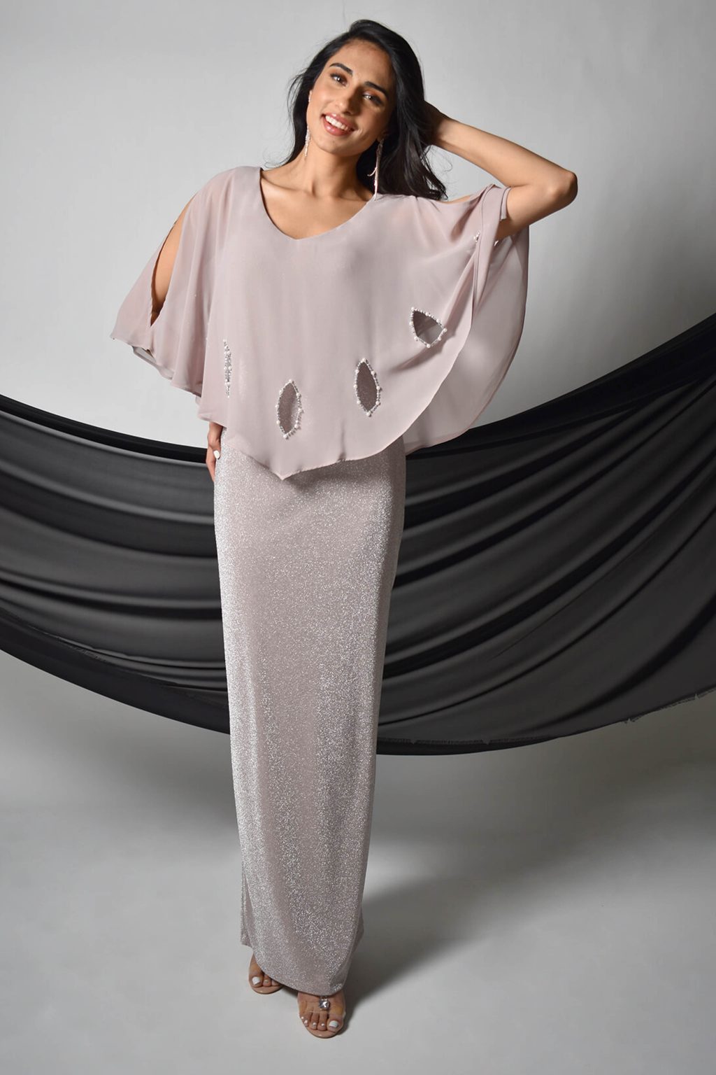 Full Length Dress With Chiffon Overlay.  780826 - Image 2