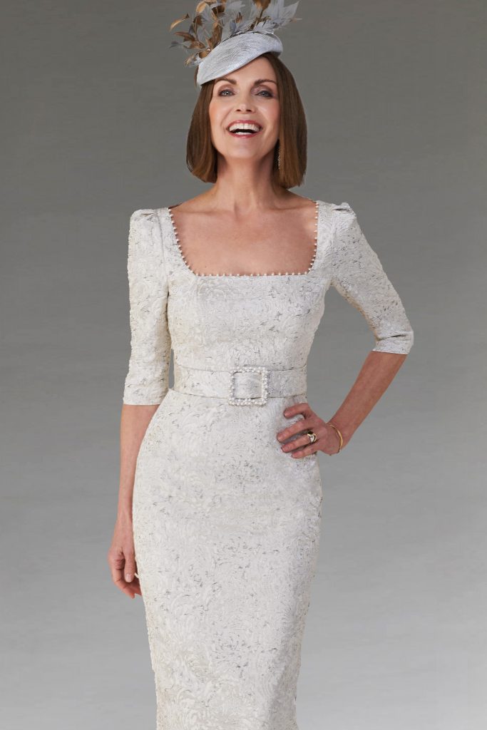 Short fitted dress with feather detail. 9618 - Catherines of Partick