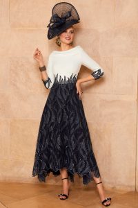 Mid-Length Jacquard Bardot Fit And Flare Dress. VO2283 - Catherines of  Partick