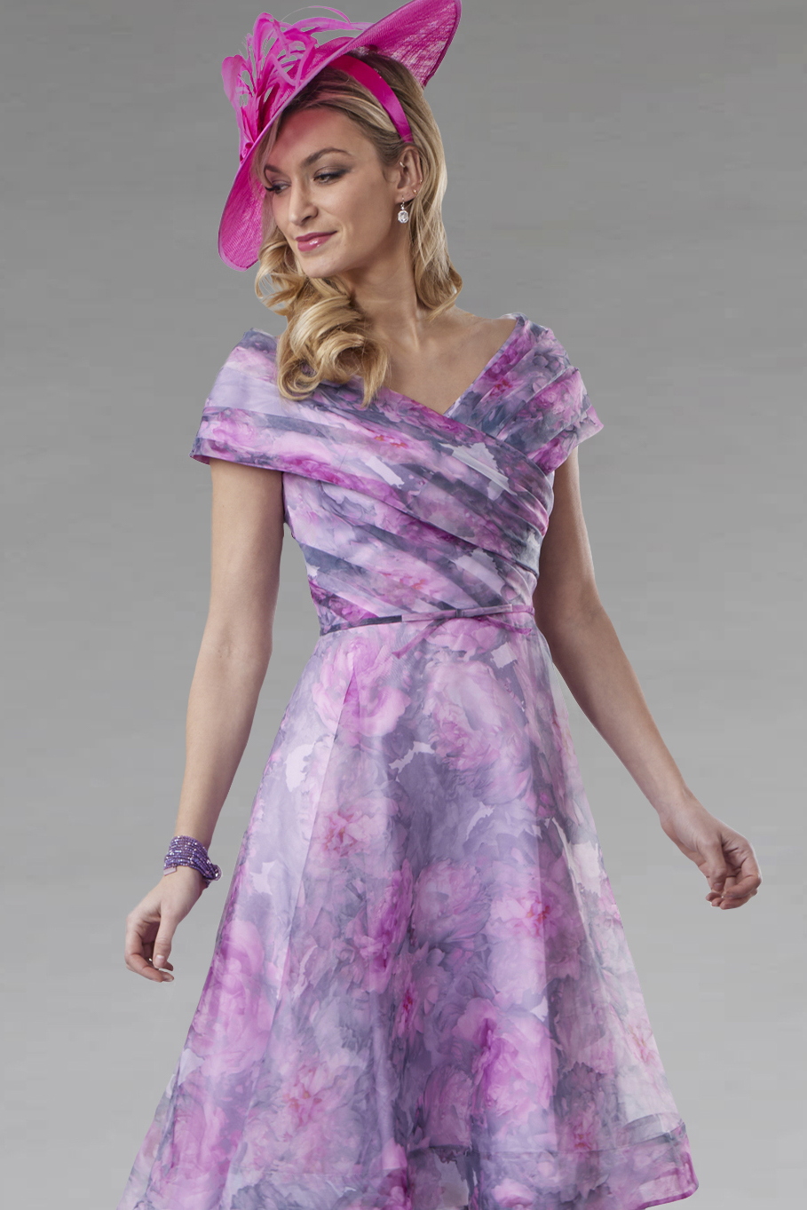 Dipped Hem Dress With Wrap Effect Bodice. VO8130 - Catherines of Partick