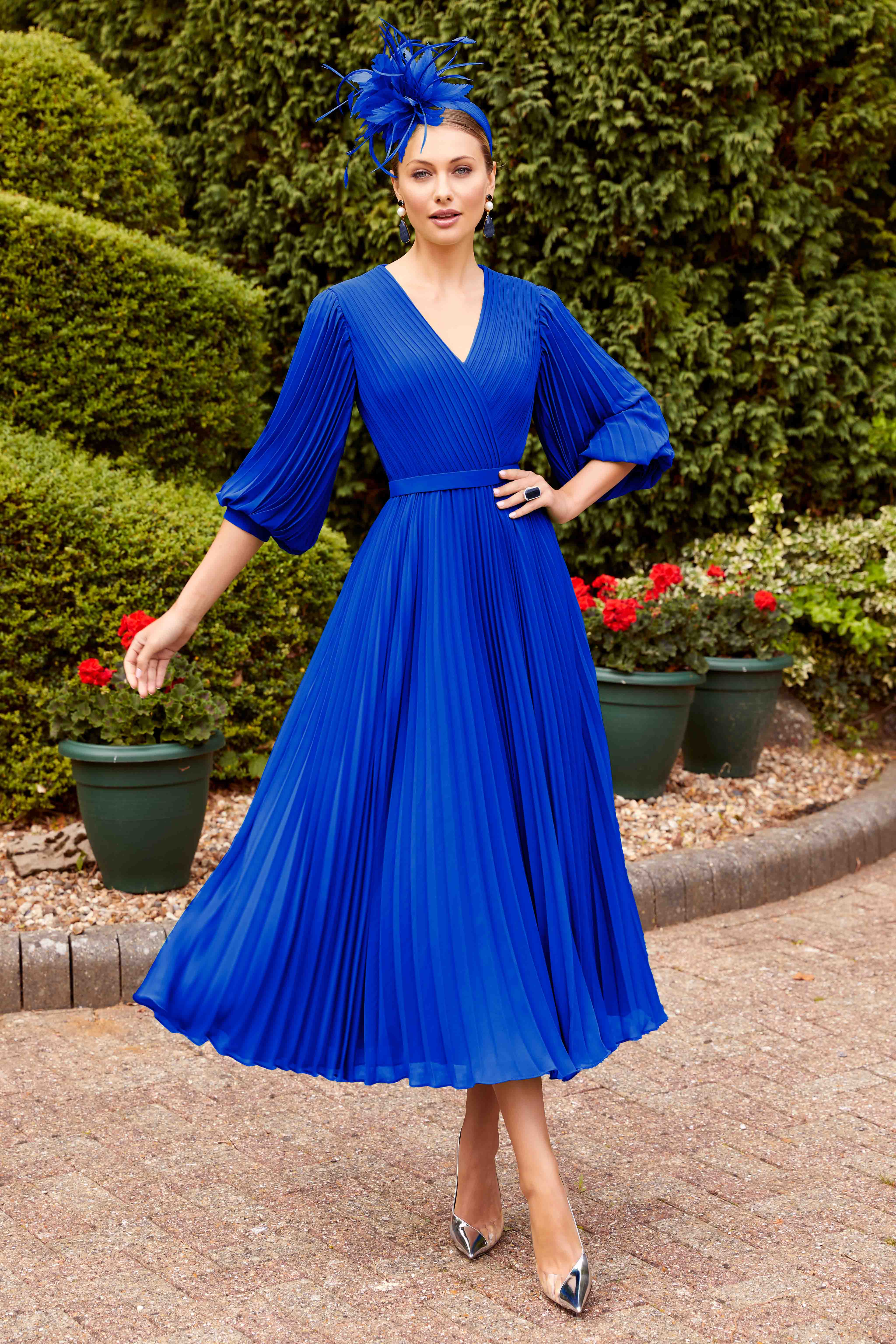 Mid Length Chiffon Dress with Sleeves. 70196a - Catherines of Partick