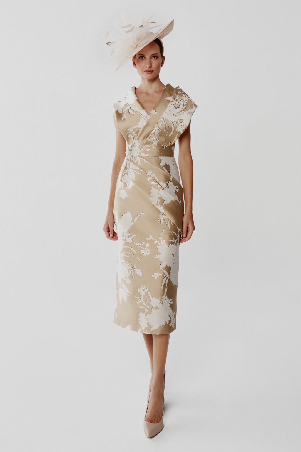 Mid Length Fitted Jacquard Dress with Wide Collar. 2522 - Image 2