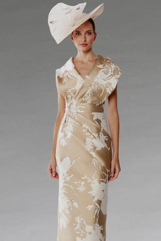 Mid Length Fitted Jacquard Dress with Wide Collar. 2522