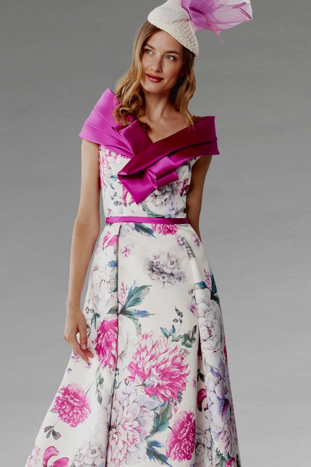 Floral Print Dip Hem Dress with Wrap. 2402