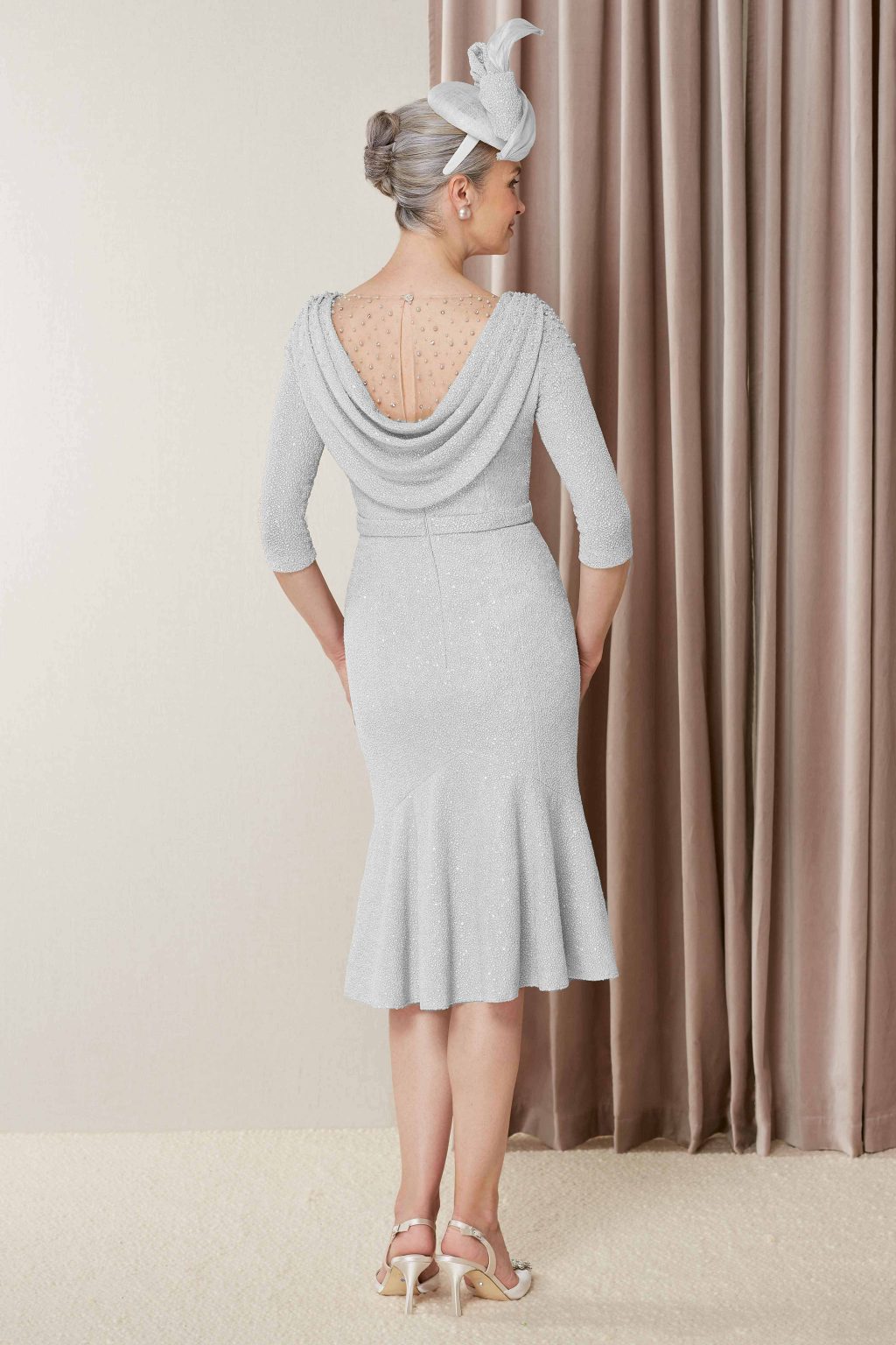 Short Fitted Dress with Fluted Hem and Sleeves. 72962 - Image 3