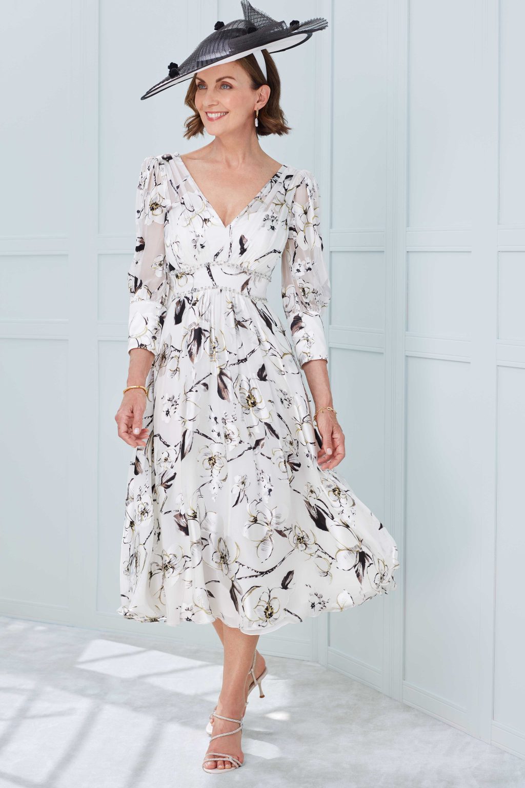 Mid Length Chiffon Dress with Sleeves and Full Skirt. 70976 - Image 2