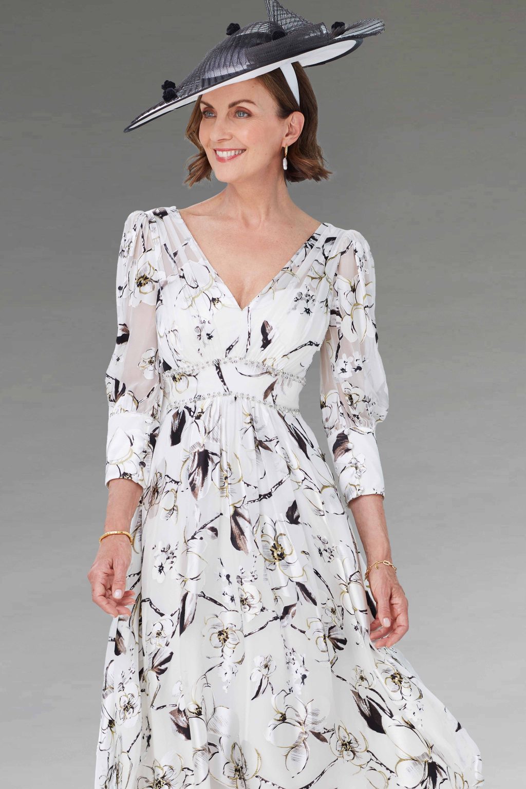 Mid Length Chiffon Dress with Sleeves and Full Skirt. 70976