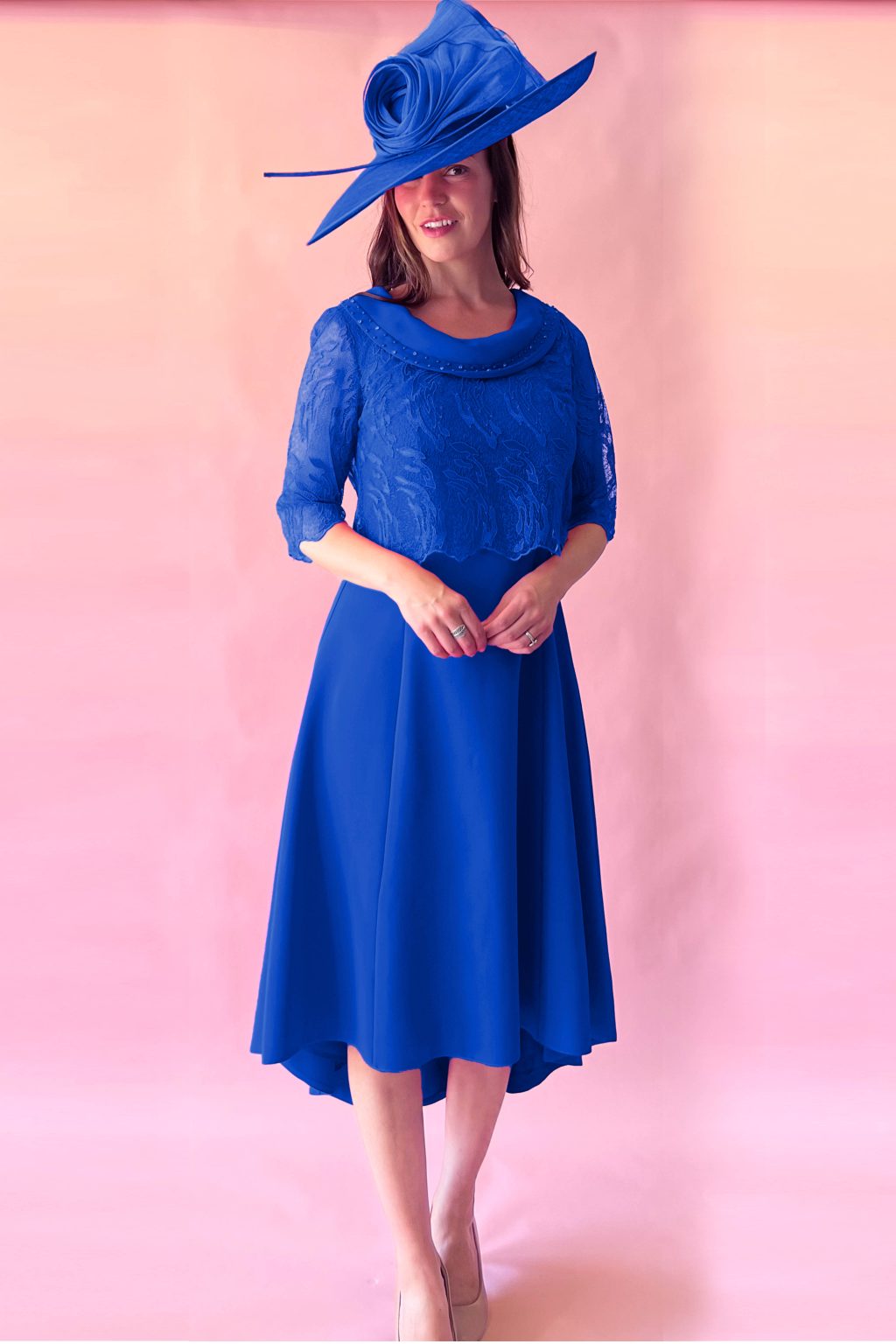 Lace Jacket and Mid Length Dress with Dip Hem Full Skirt. 2715 - Image 3