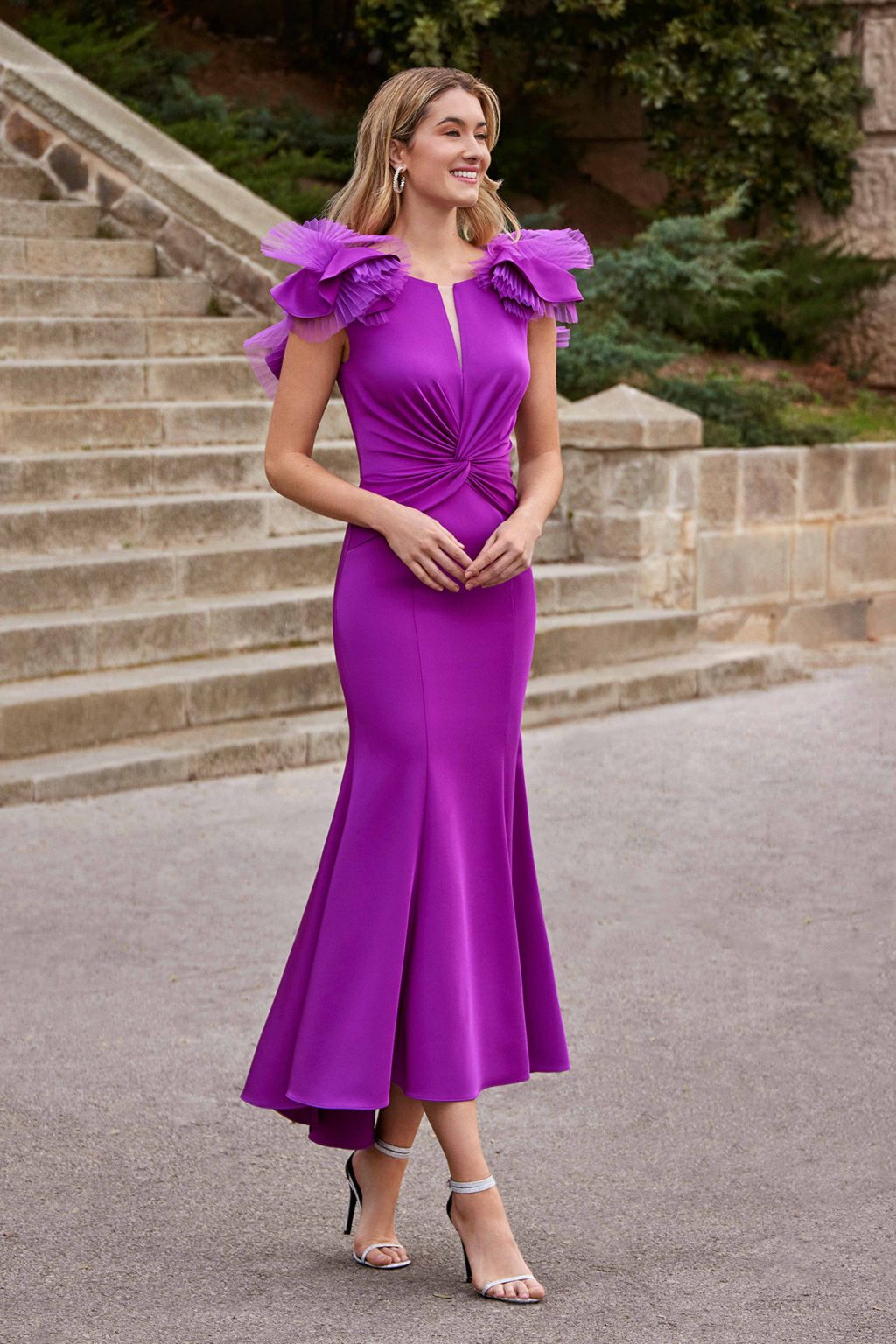 Mid Length Dress with Dip Hem Fluted Skirt. Rosa Clara 2g896 - Image 2
