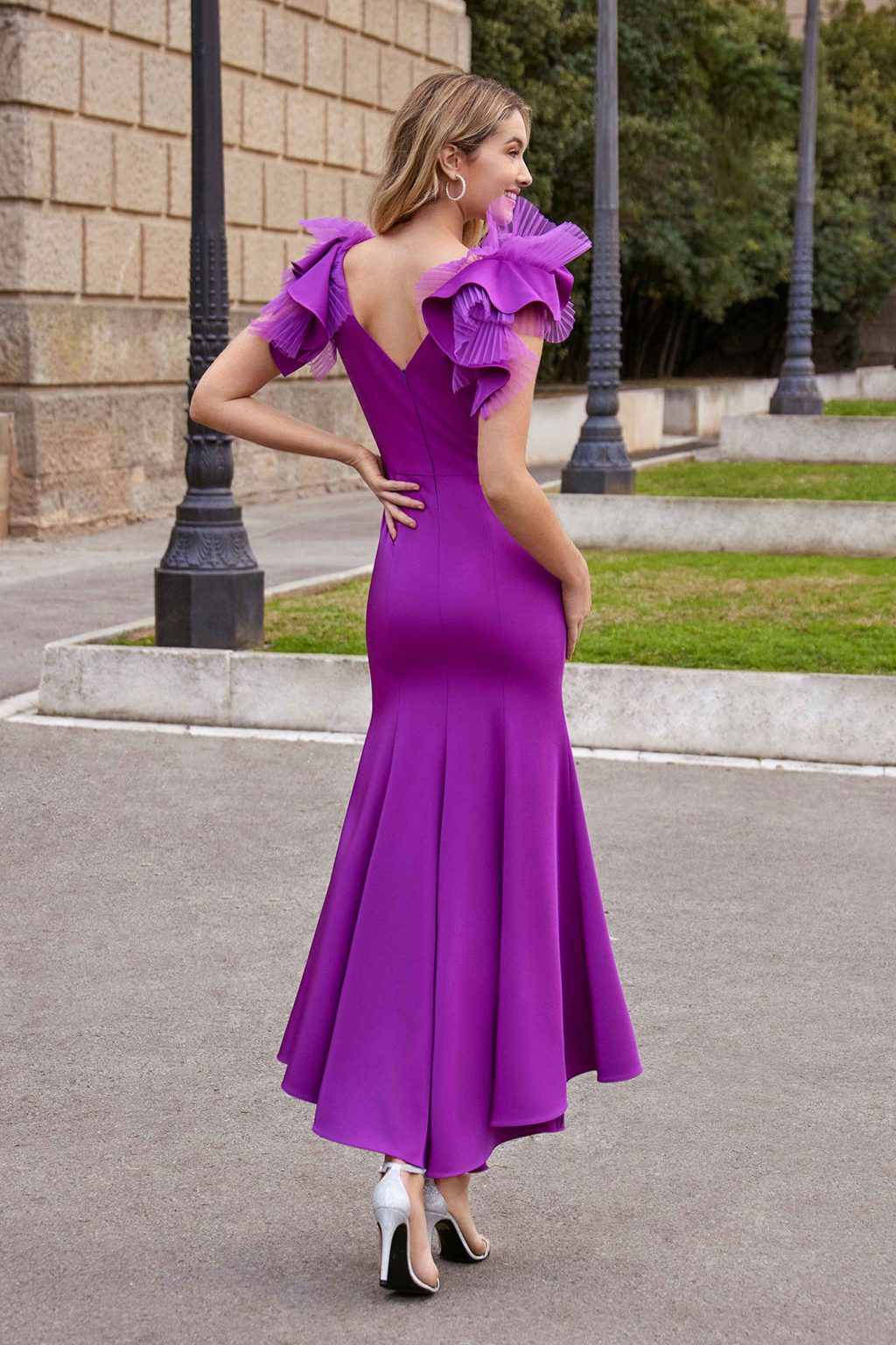 Mid Length Dress with Dip Hem Fluted Skirt. Rosa Clara 2g896 - Image 3