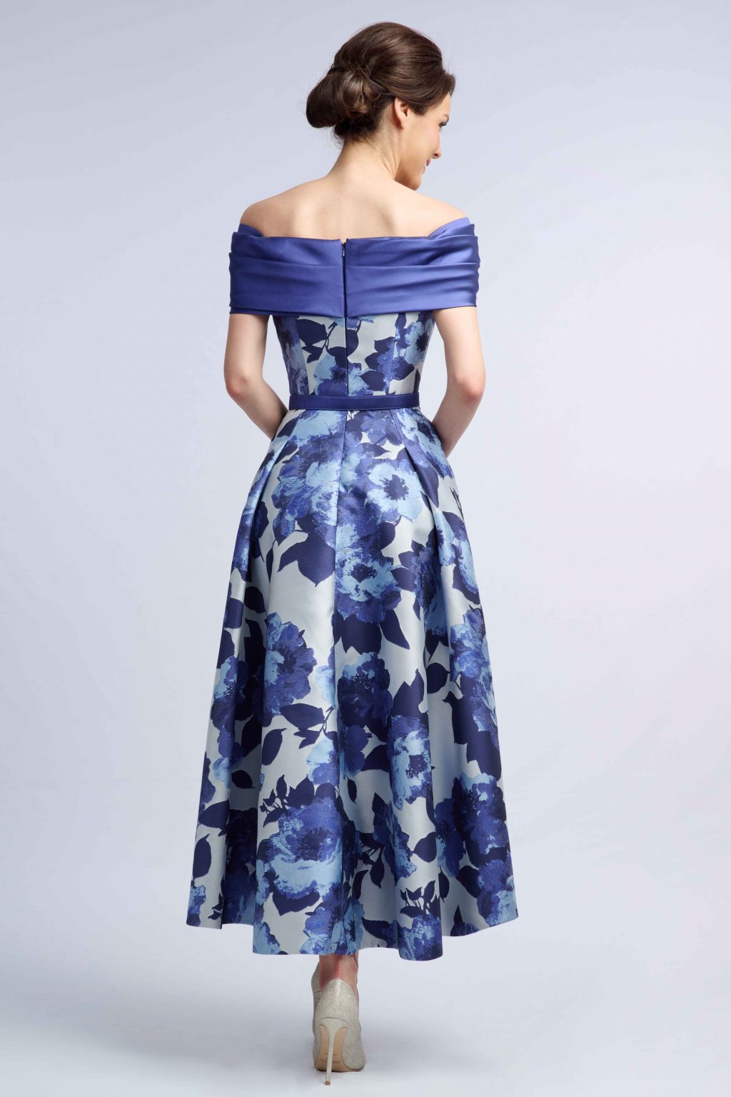 Mid Length Fit and Flare Bardot Dress with Dipped Hem. Chelmsford - Image 3