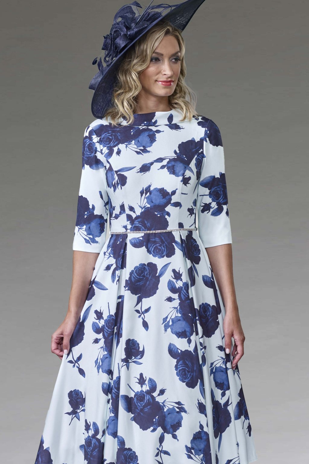 Mid Length Dress with Sleeves and Full Skirt. VO1855
