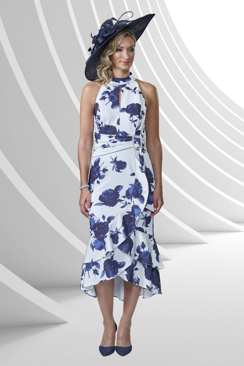 Mid Length Print Dress With Frill Hem. VO0829 - Image 2