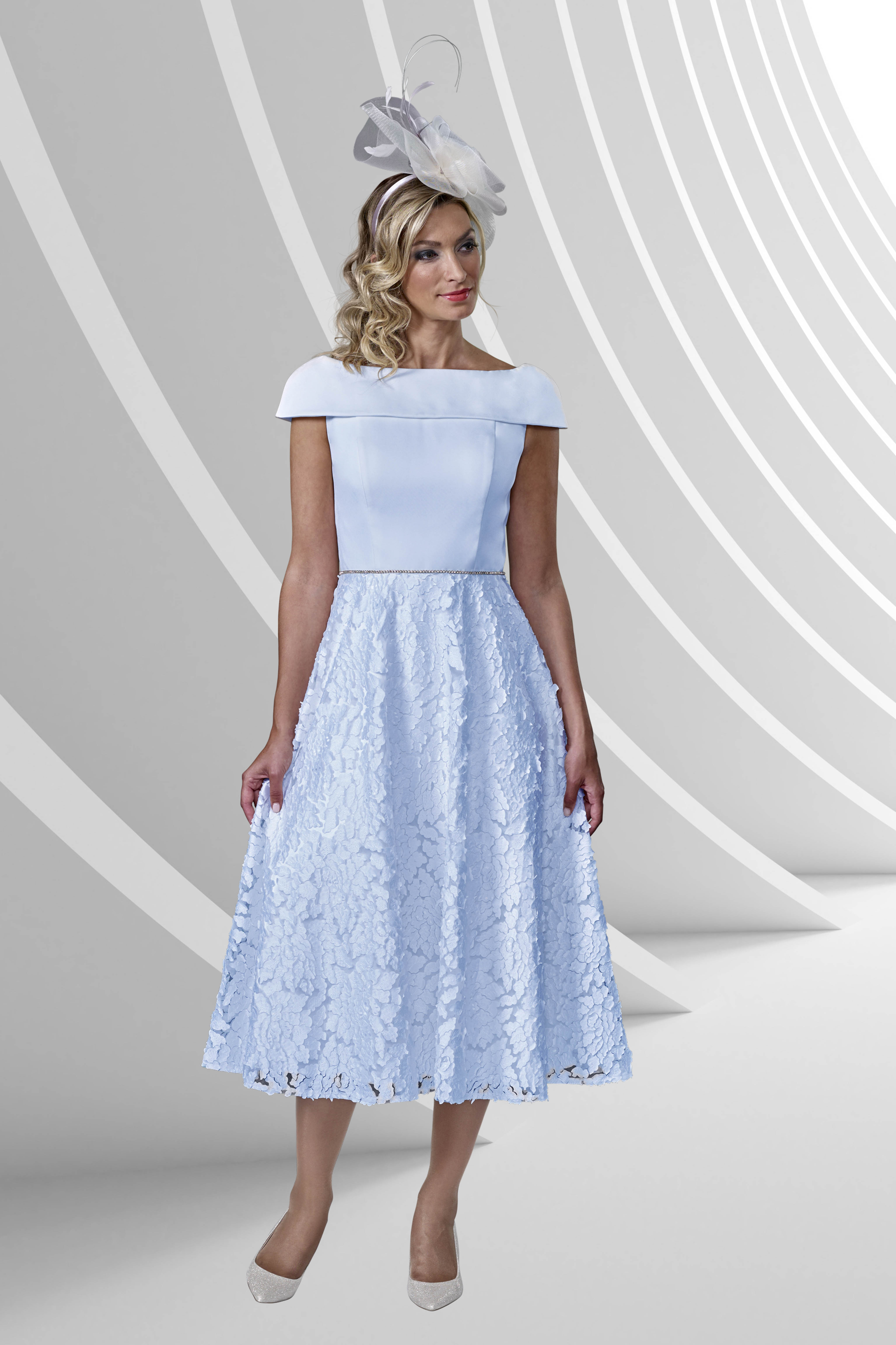 Mid Length Fit and Flare Dress wth Bardot Collar. 66318 - Catherines of  Partick
