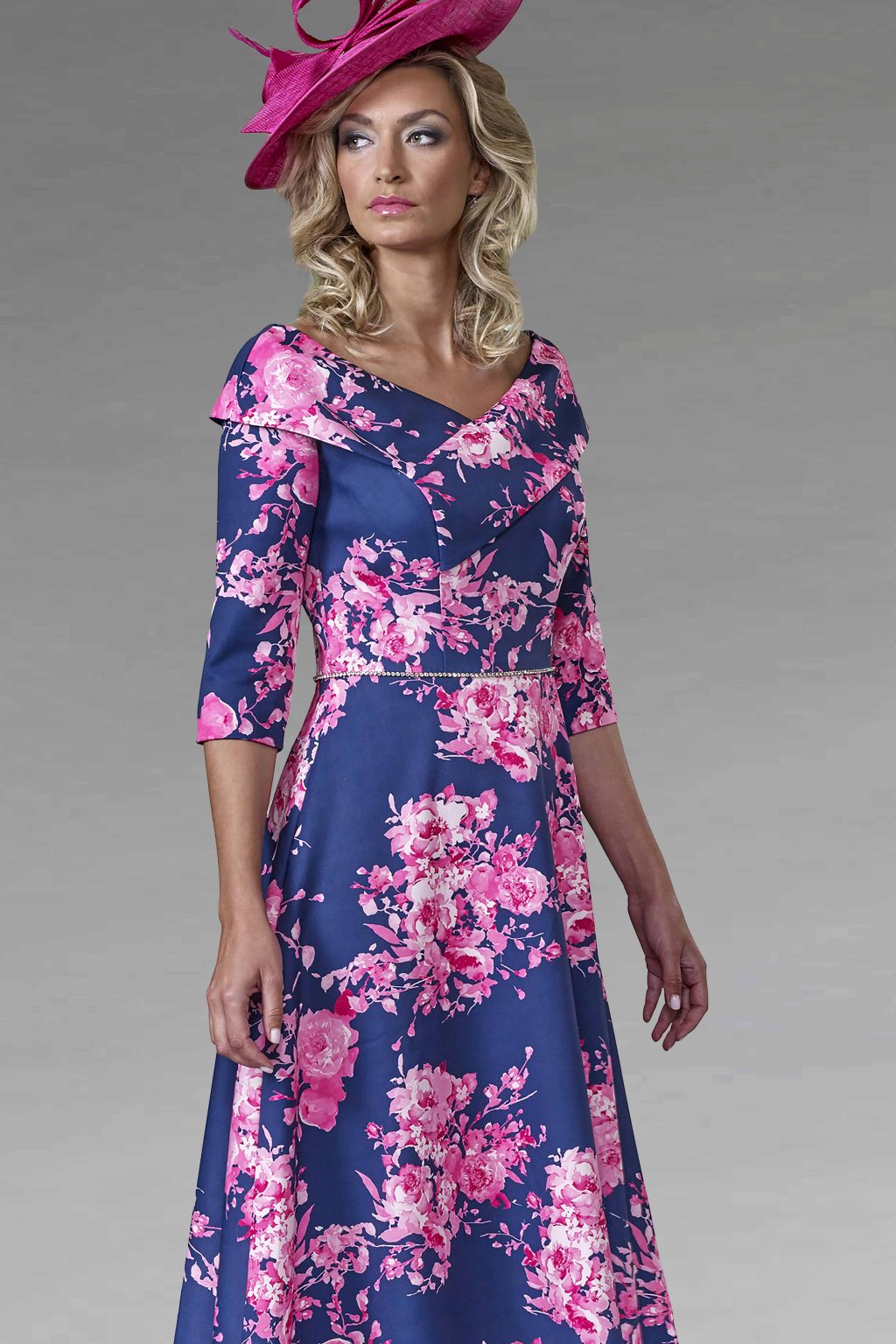 Mid Length Dipped Hem Print Dress. Veromia VO9192 - Catherines of Partick