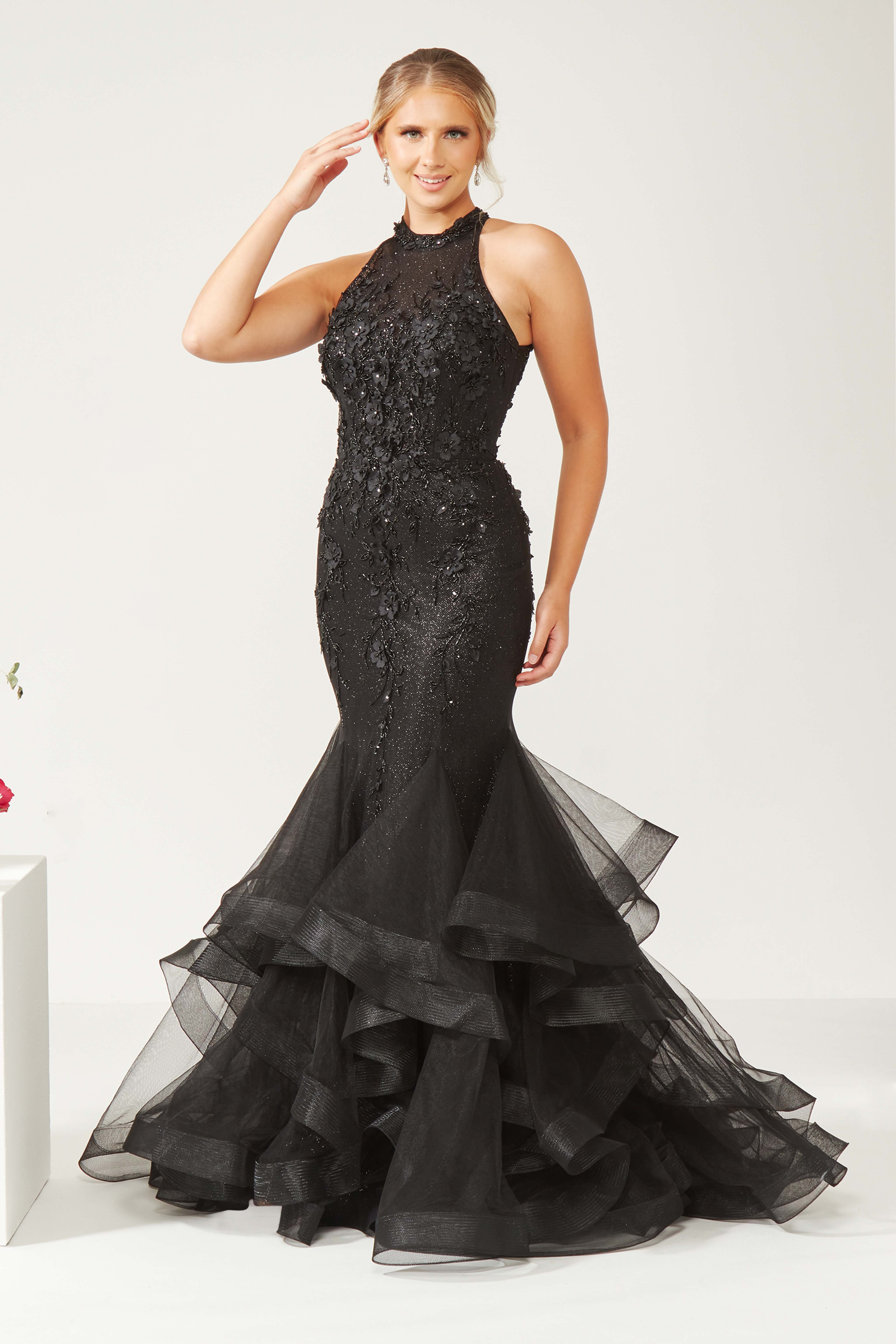 Halter Neck Sparkly Long Fishtail Dress. AF5694 Catherines of