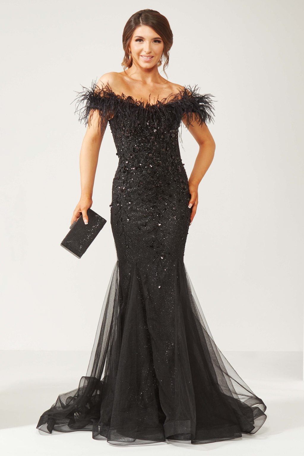 Floor Length Fishtail Embellished Dress with Feathers. AF5693 - Image 5