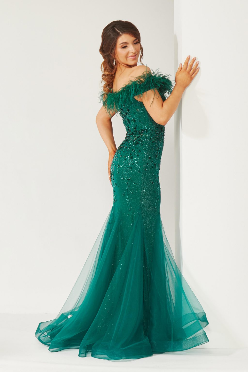 Floor Length Fishtail Embellished Dress with Feathers. AF5693 - Image 4