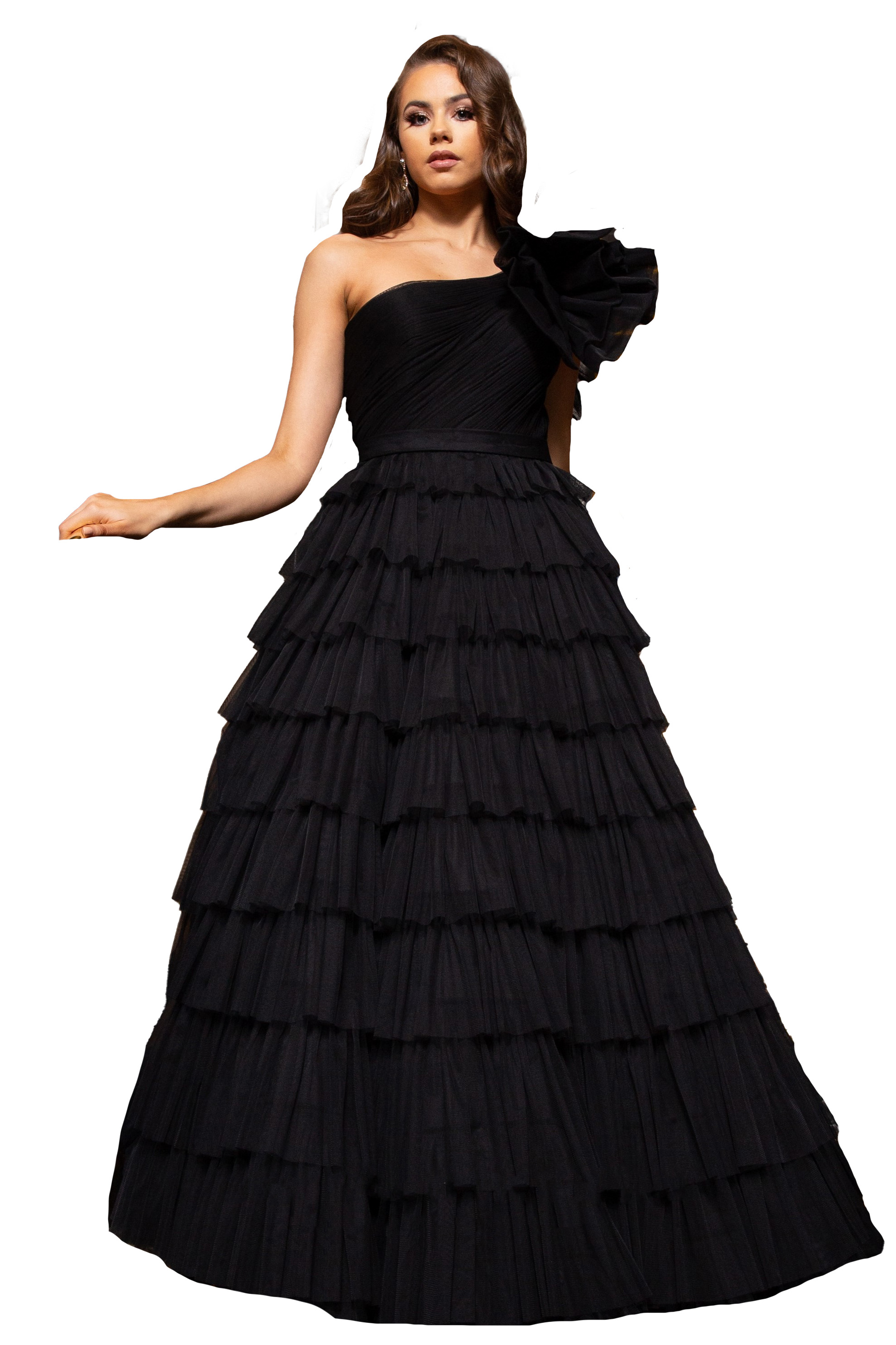 Evening gown outlet with ruffles