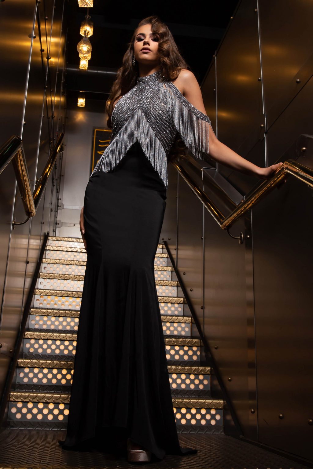 Full Length Dress With Beaded Design.  TNA693 - Image 4