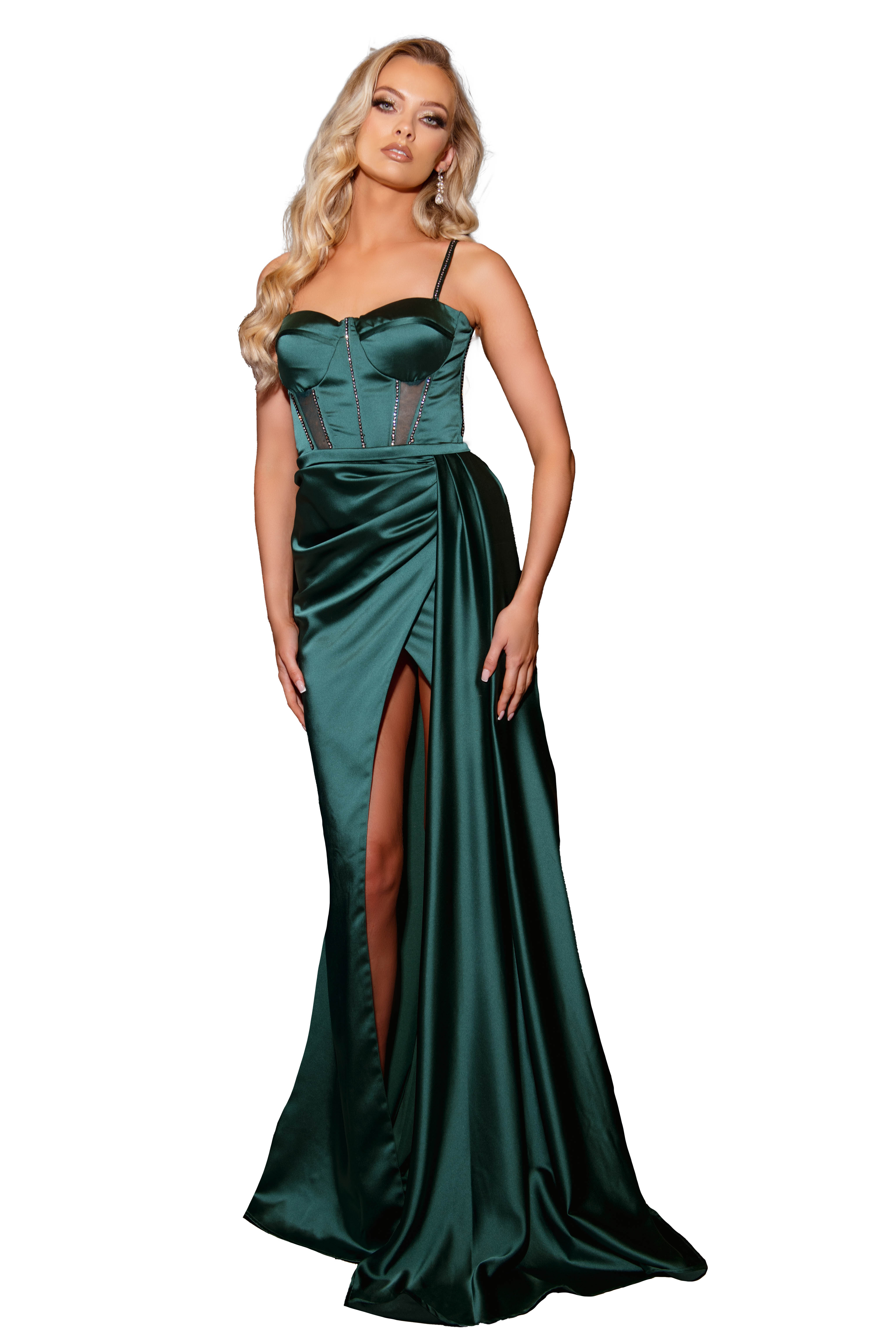 Long Satin Bustier Dress with Split. TNO832 - Catherines of Partick