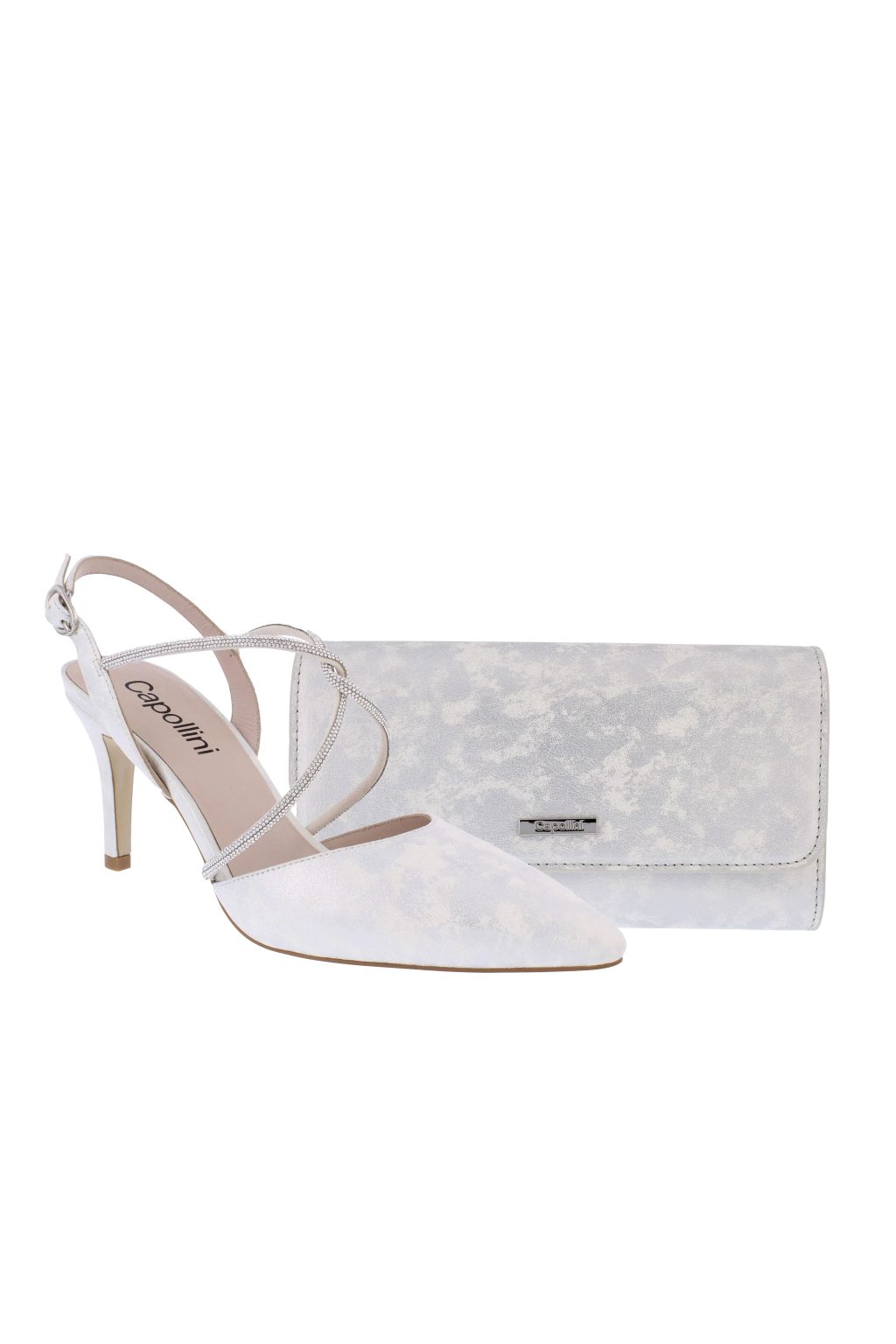 Mid Heel Shoe With Diamante Strap & Matching Bag. C23E