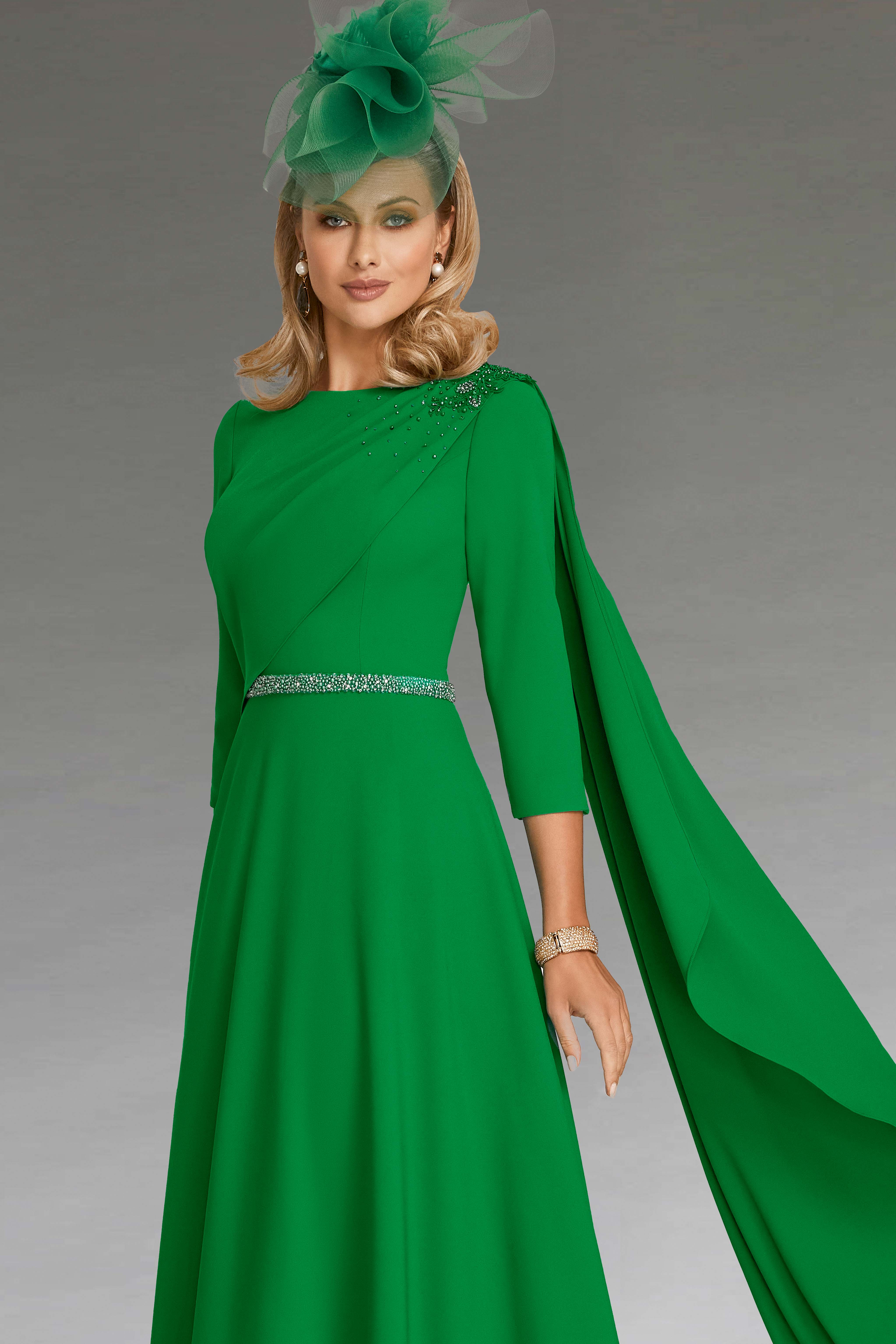 T262002 Gorgeous Stretch Soft Crepe Fit and flare Gown with Portrait  Neckline and Peek-A-Boo Insert Front