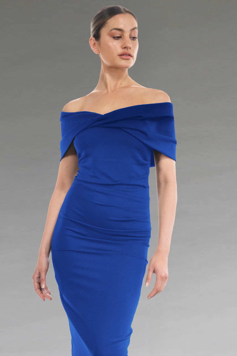 Knee Length Dress With Bardot Neckline. Kacey - Catherines of Partick