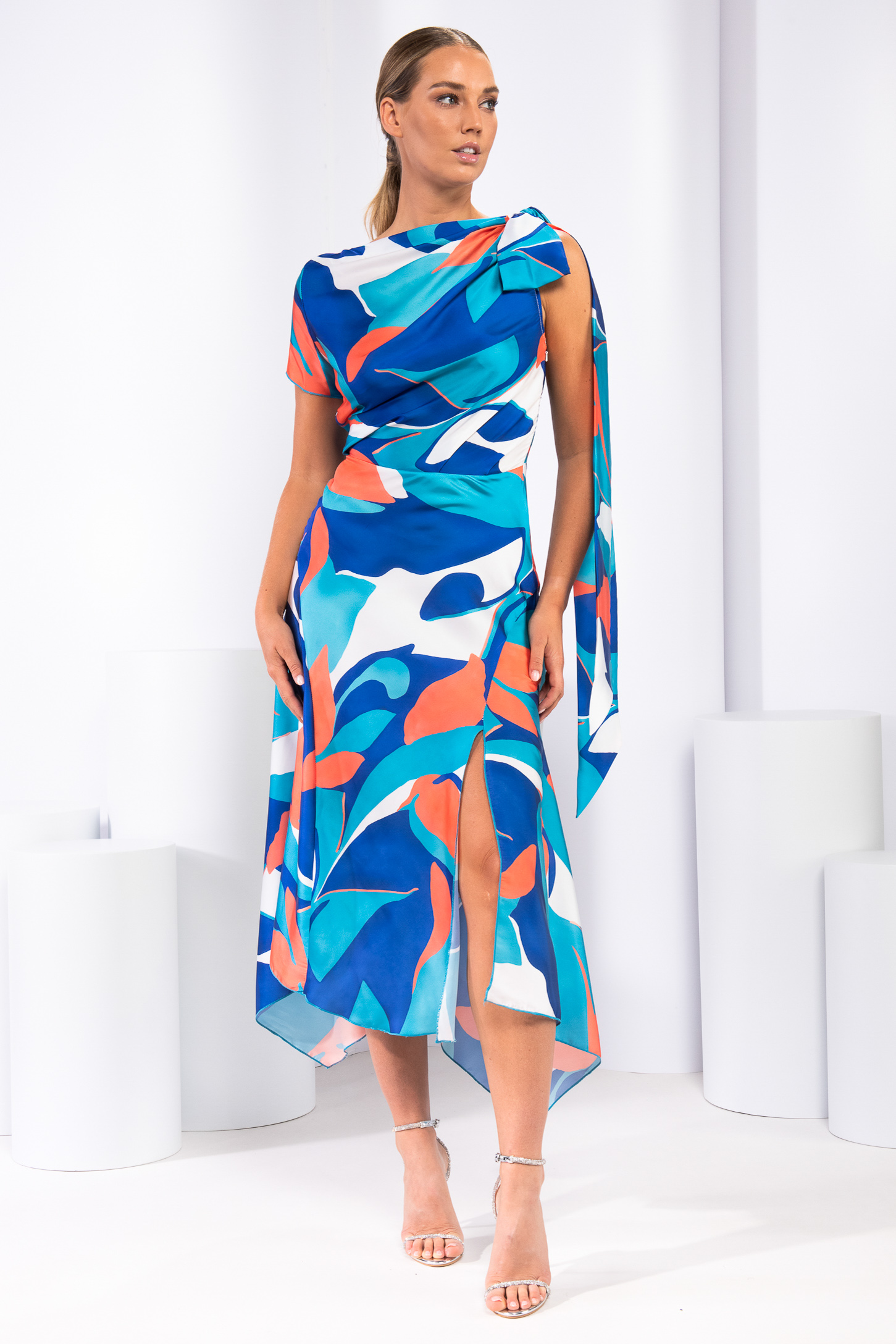 draped dress mid fashion Karen Kane Women's Faux Wrap Drape Dress, M, Navy, Rayon/Spandex main image 0