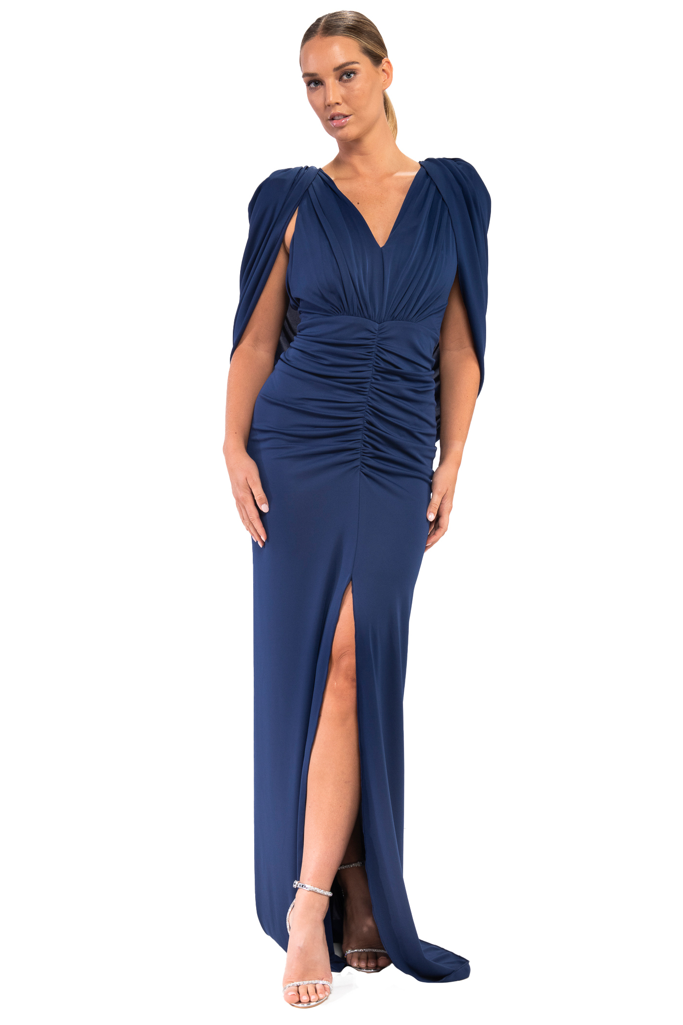 Full Length Dress With Caped Sleeves. Drape 24 Long - Catherines