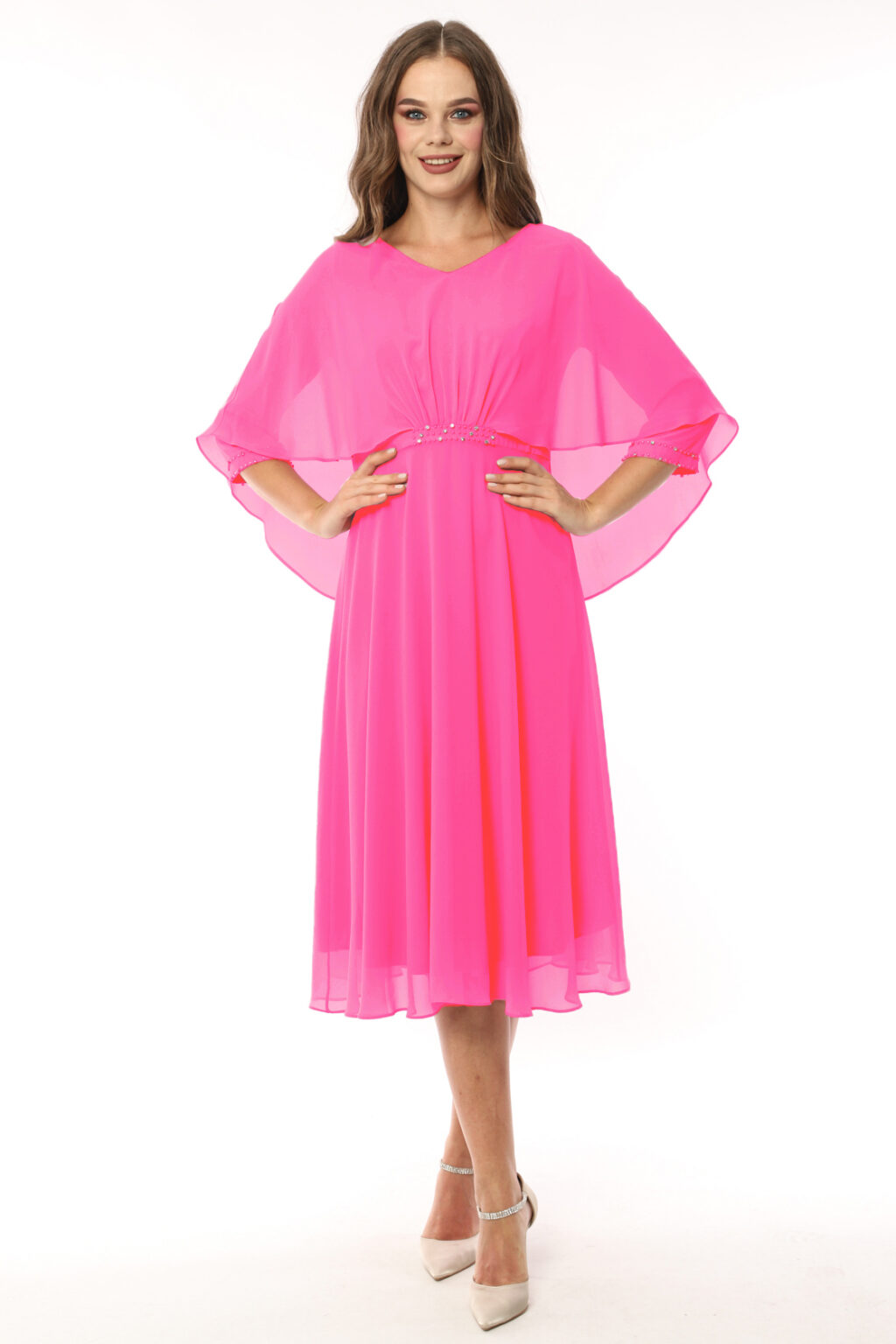 Mid Length Chiffon Dress With Sleeves. 2811 - Image 2