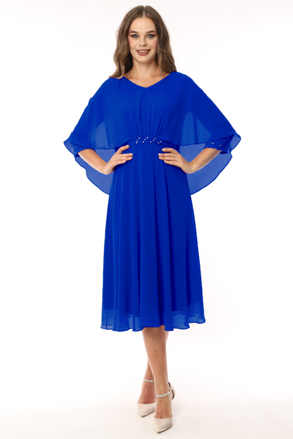 Mid Length Chiffon Dress With Sleeves. 2811 - Image 3