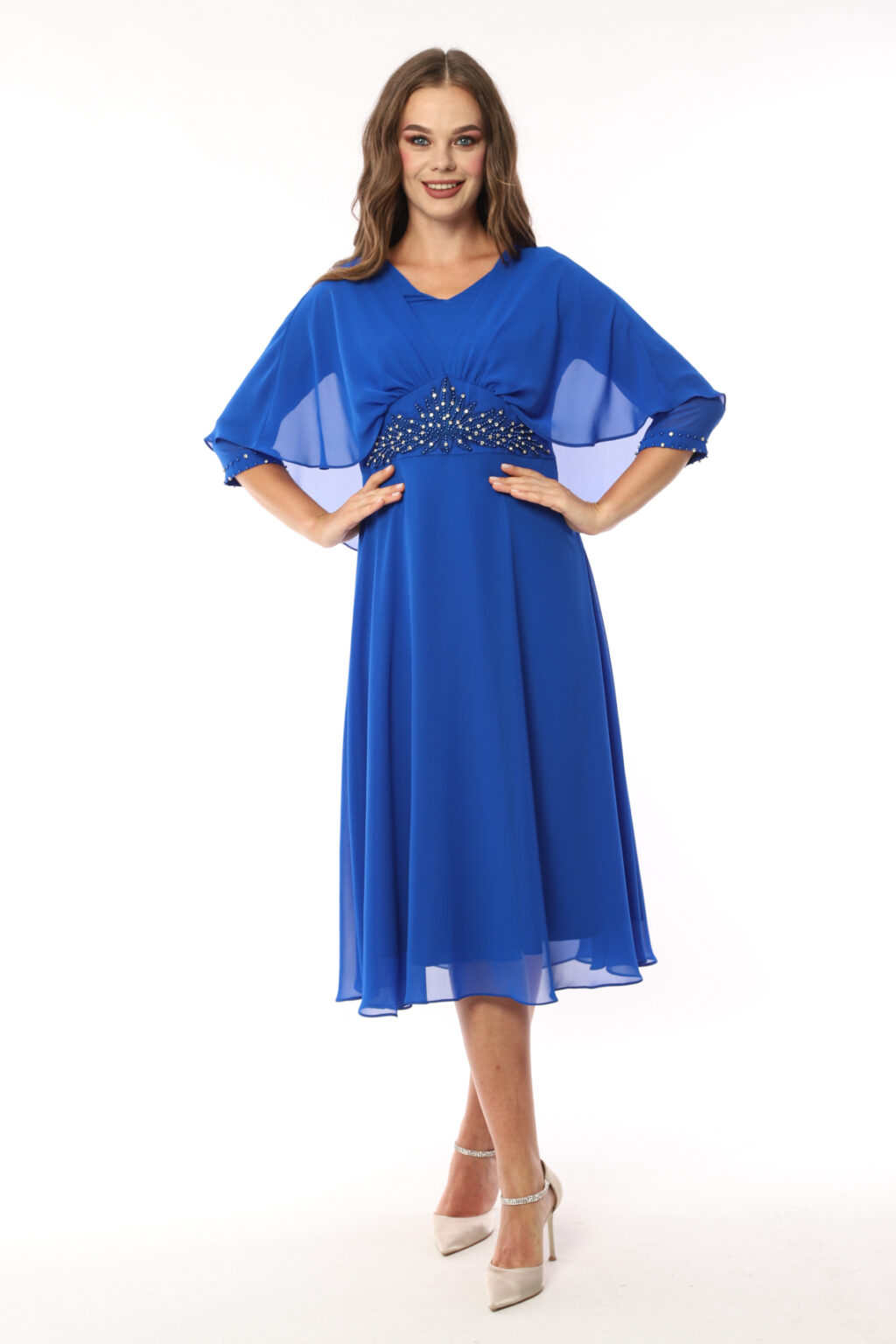 Mid Length Chiffon Dress With Sleeves. 2848 - Image 2
