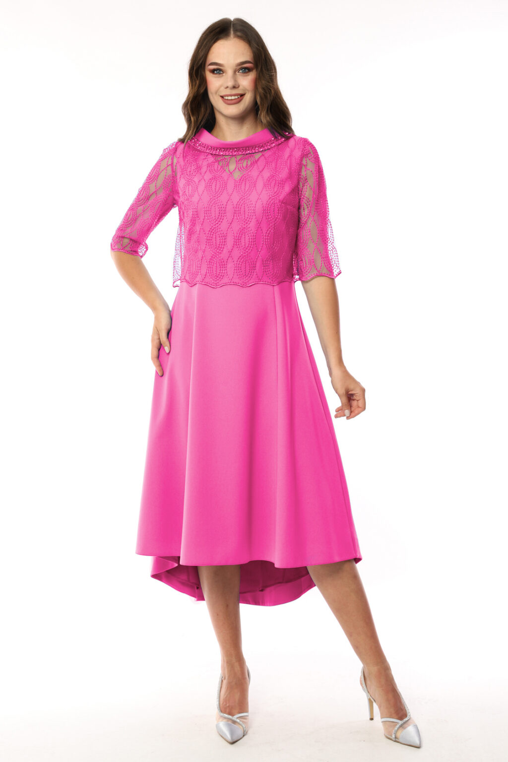 Dipped Hem Dress With Lace Top. 7349 - Image 2