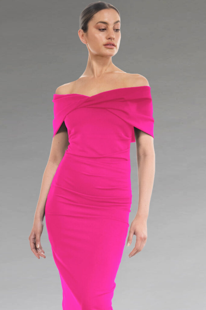 Full Length Bardot Style Dress. Kacey Ball - Catherines of Partick
