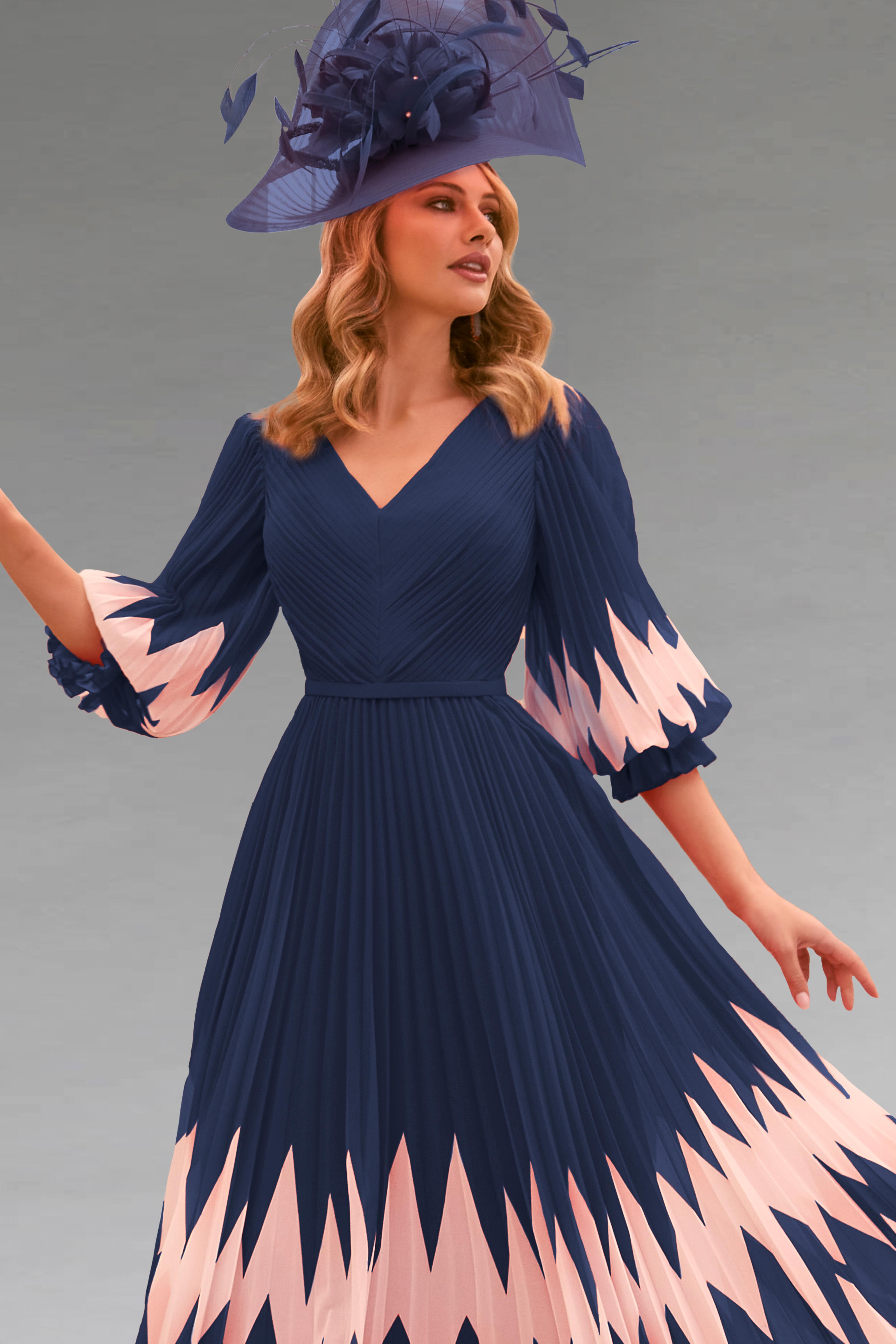 Mid Length Pleated Dress With Sleeves. 36002 - Catherines of Partick