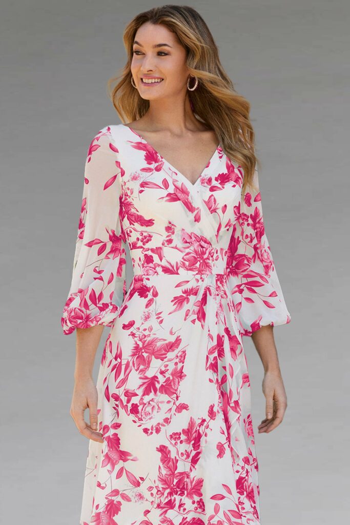 Dipped Hem Floral Dress. 7G129 Catherines of Partick