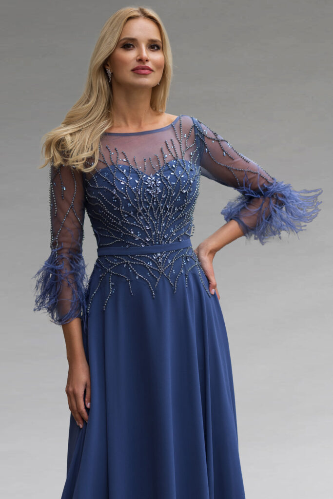 Full length dress with plunge neckline. 85969 - Catherines of Partick