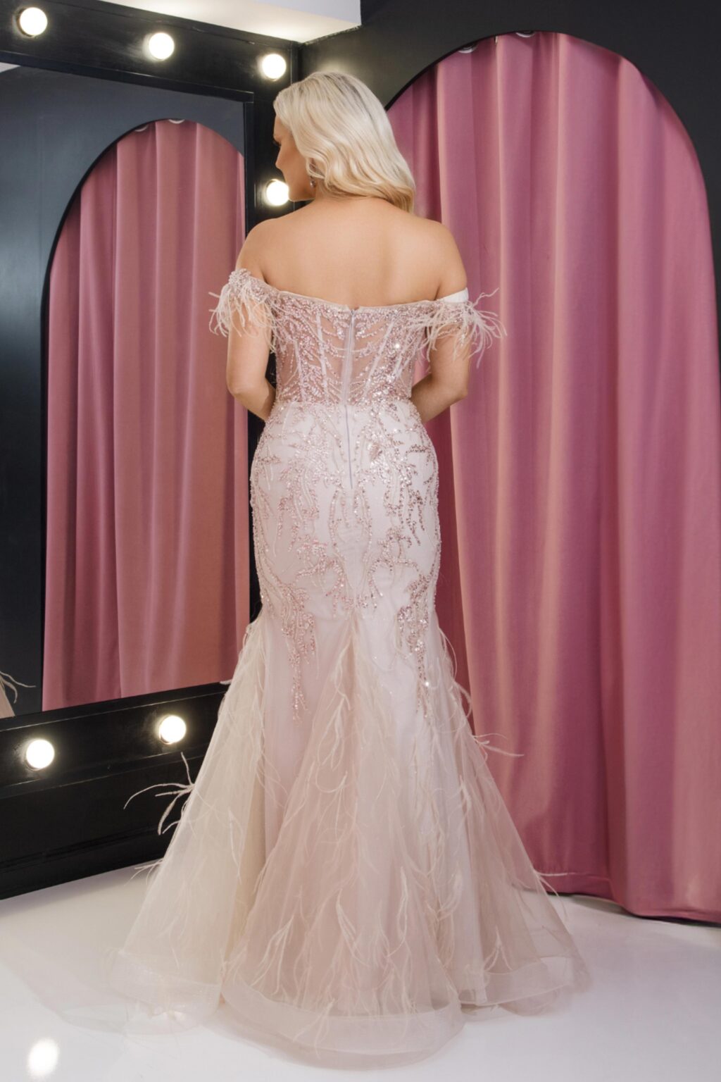 Full Length Bardot Dress With Fishtail Hemline. TNG857 - Image 4