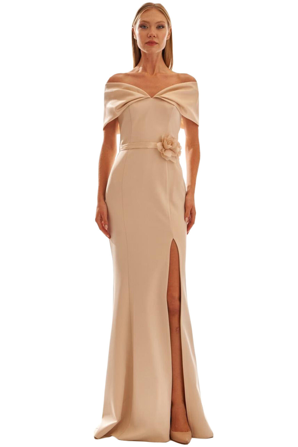 Full Length Bardot Style Dress. Luna