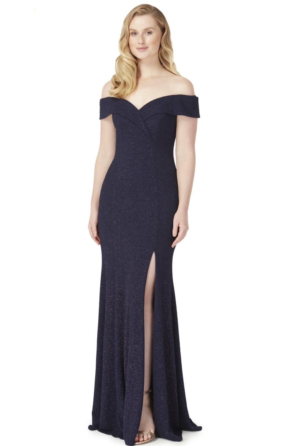 Full Length Fitted Dress With Bardot Neckline. 08971 - Image 4