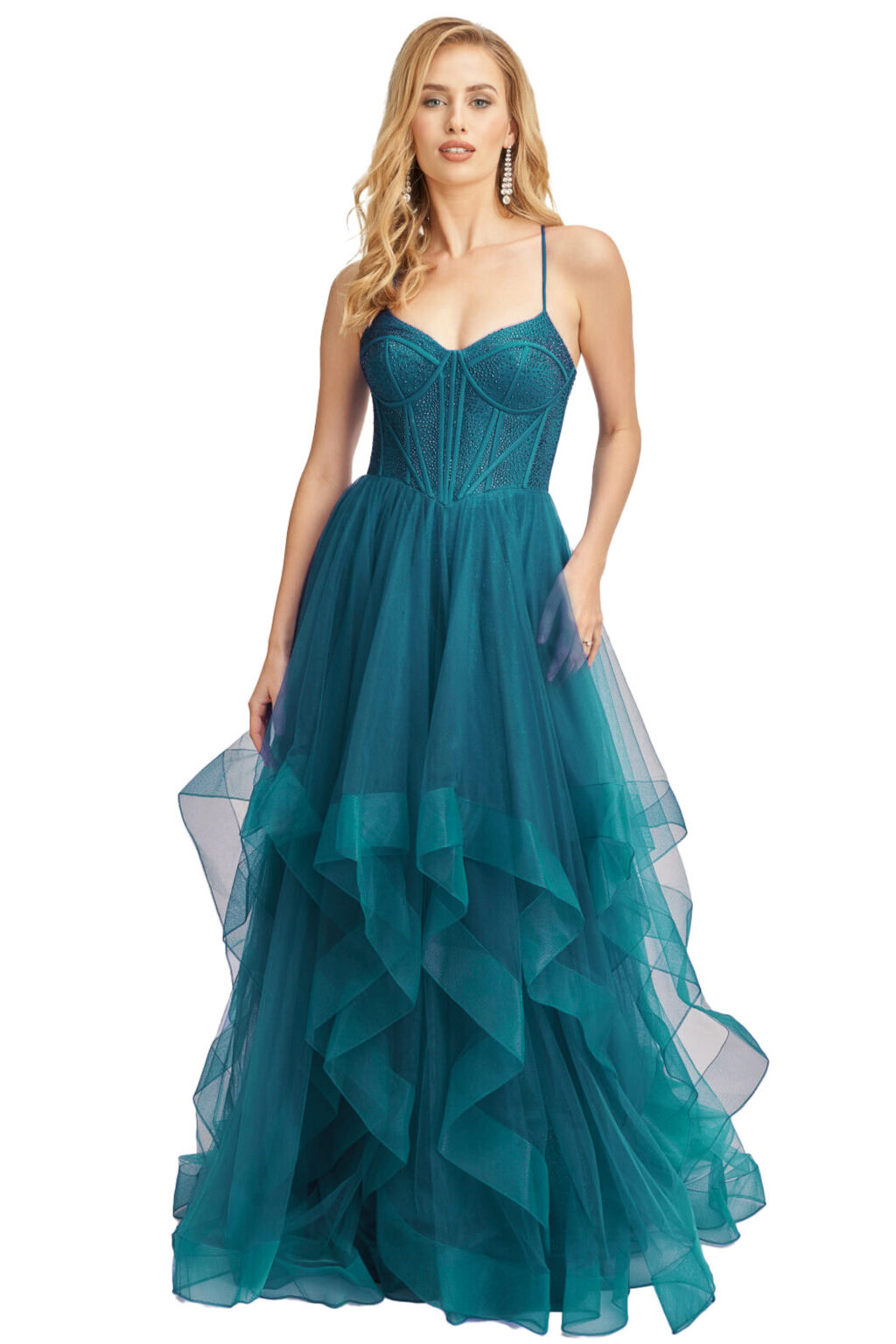Full Length Dress With Waterfall Style Skirt. S19928