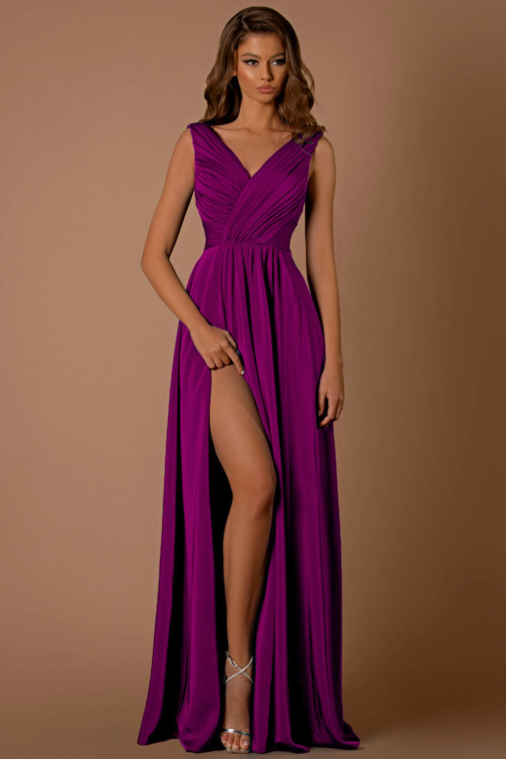 Full Length V Neck Dress. NBM8997 - Image 2