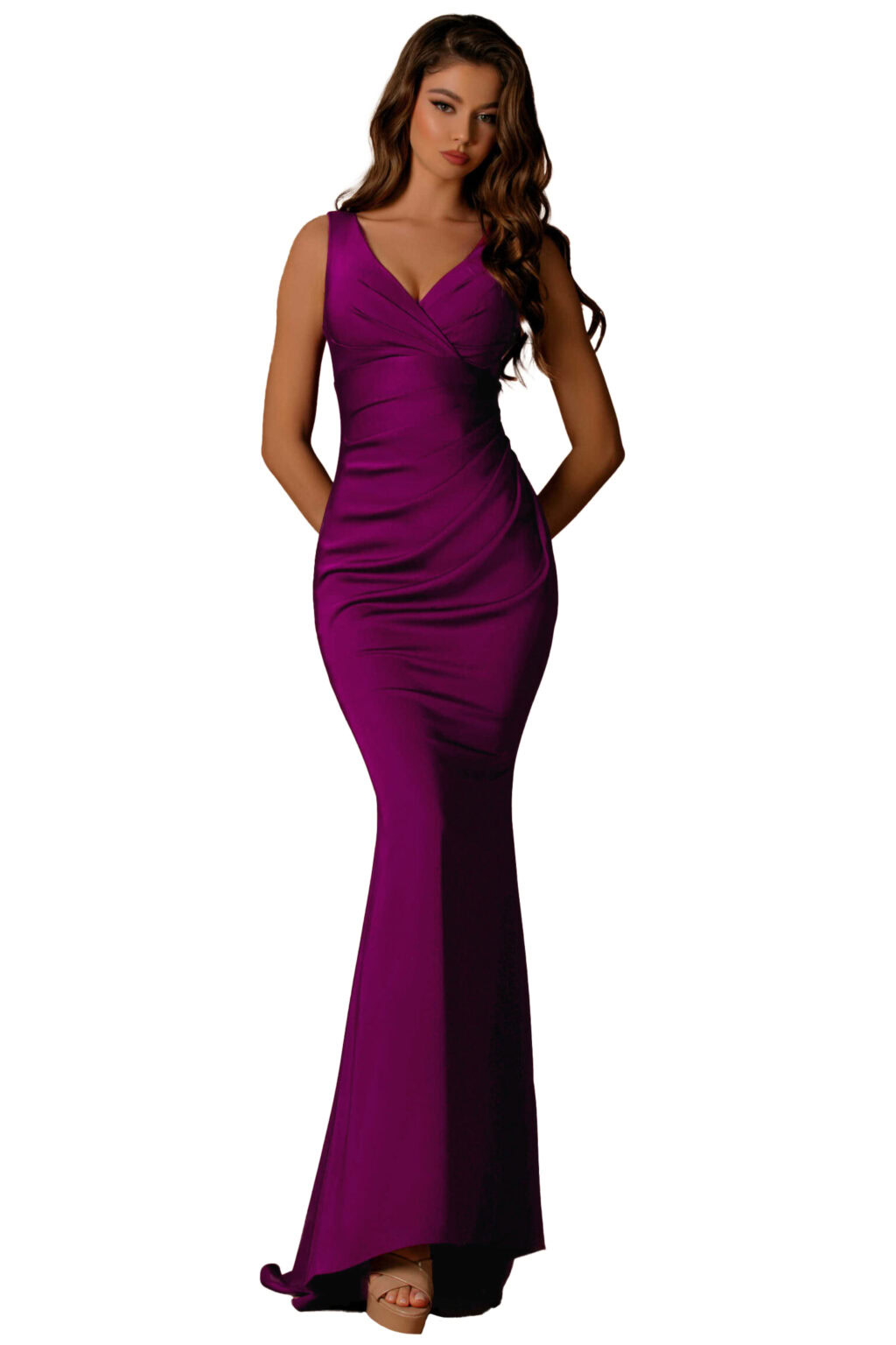 Full Length Fitted V Neck Dress. NBM8989