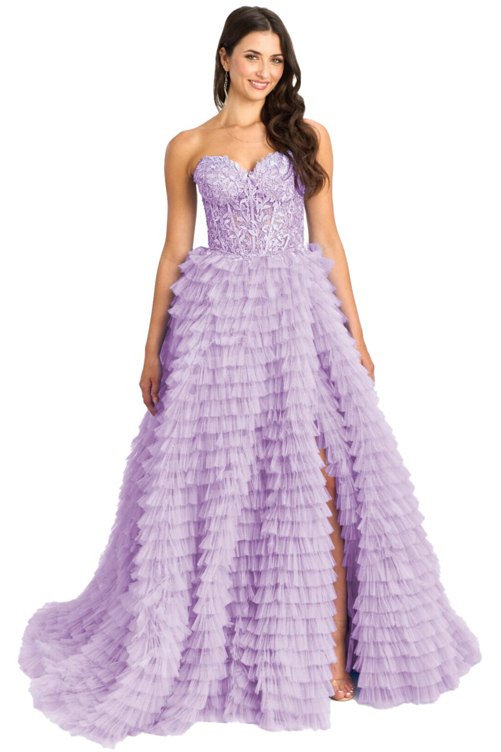 Full Length Dress With Layered Full Skirt. S19912