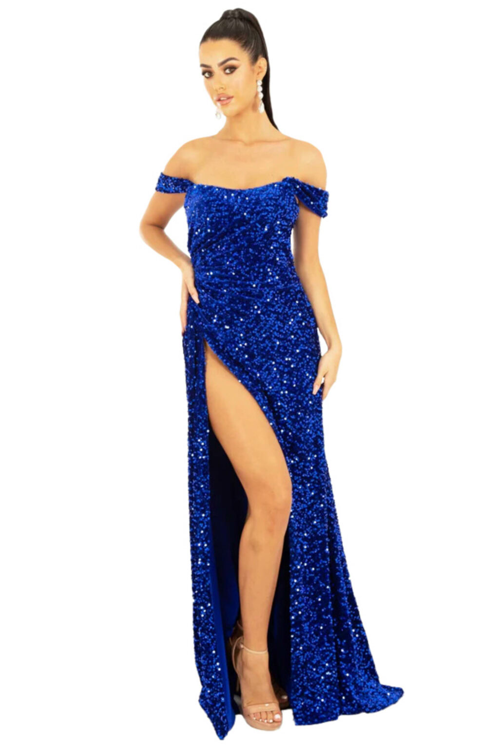 Full Length Bardot Sequin Dress. TNP772