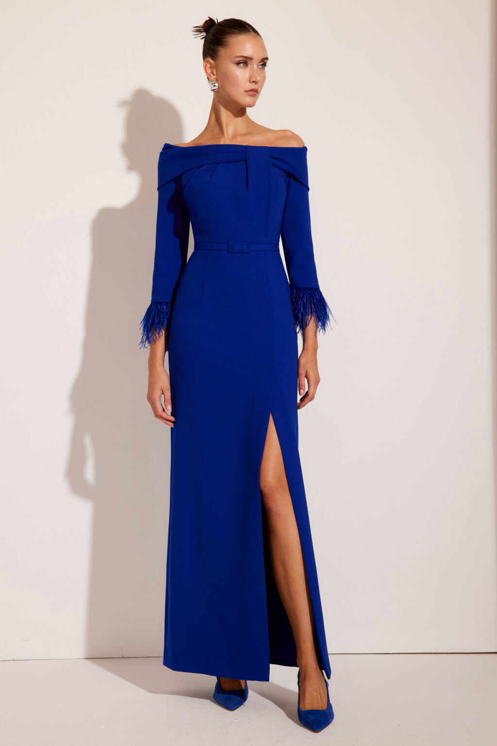 Full Length Fitted Dress With Bardot Neckline. 51505 - Image 3