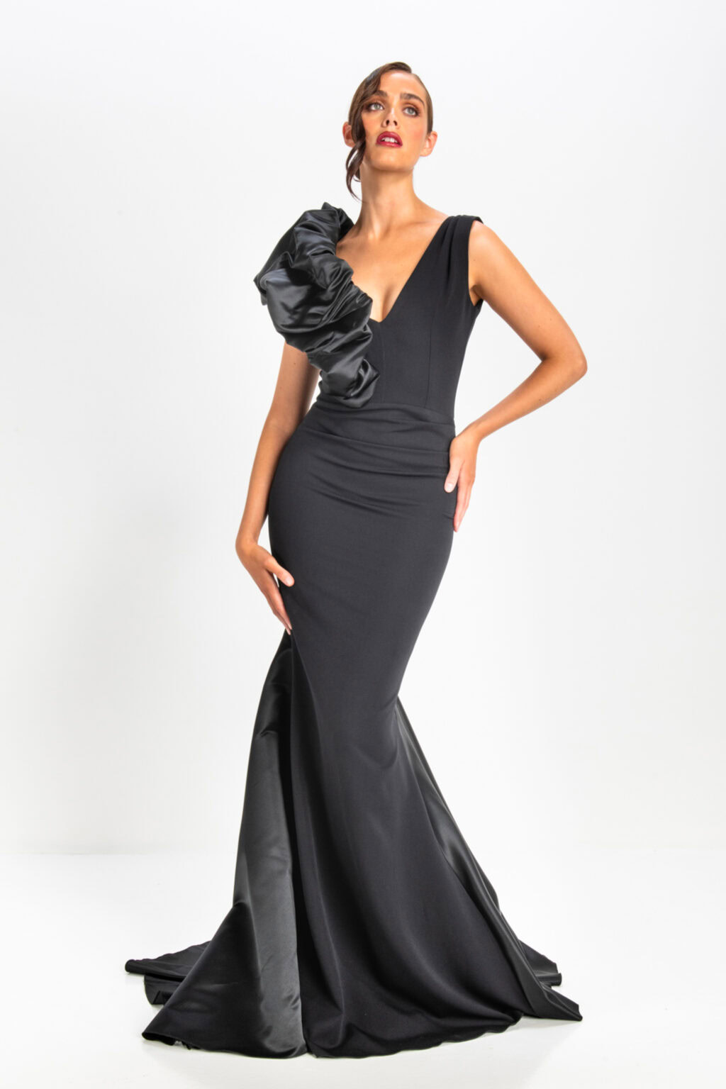 Full Length Dress With Deep V-Neck. Bobbie Plunge Ball.