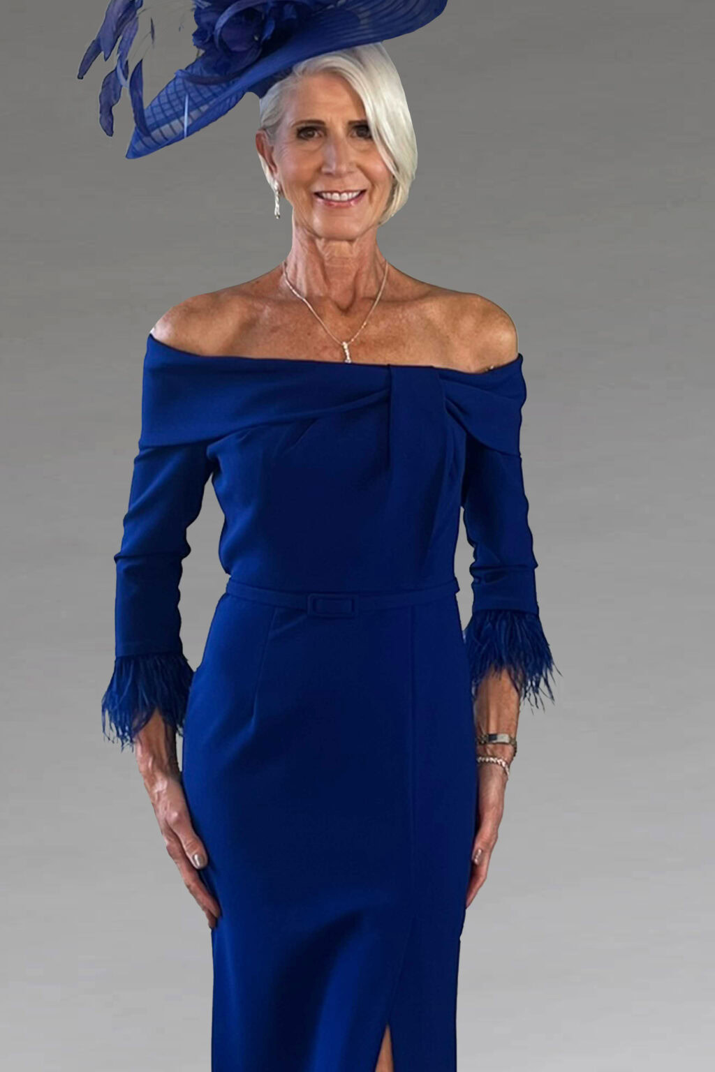 Full Length Fitted Dress With Bardot Neckline. 51505