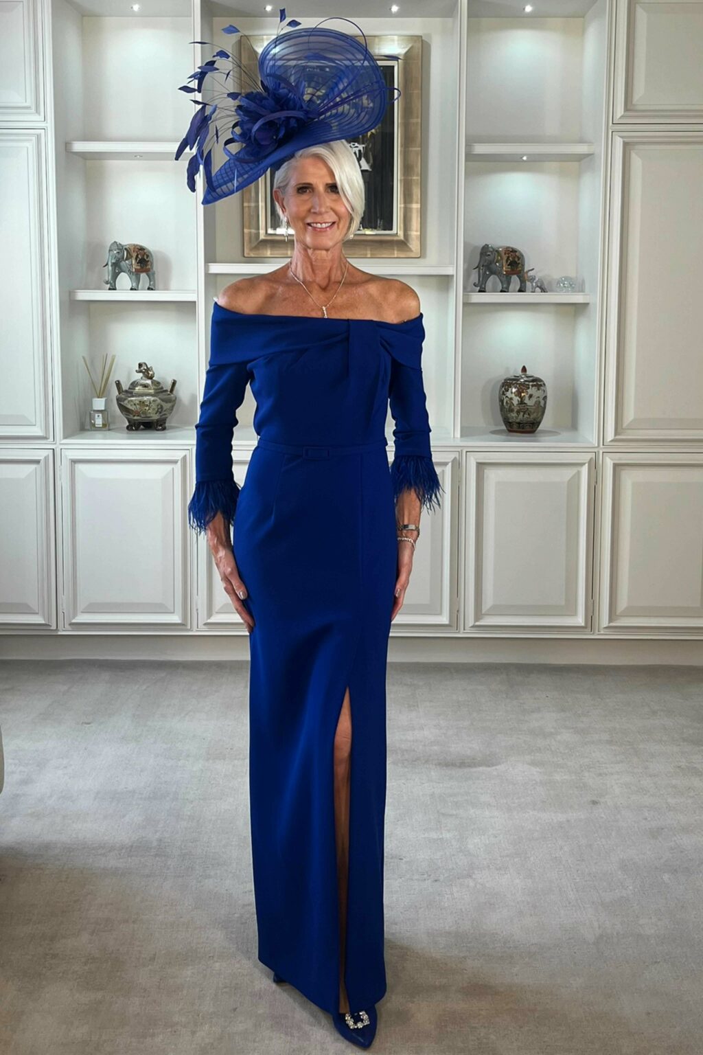 Full Length Fitted Dress With Bardot Neckline. 51505 - Image 2